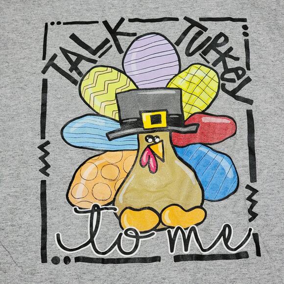 Gildan Grey Tee  w/ Fringe Thanksgiving "Talk Turkey" - Size XL - Picture 2 of 5